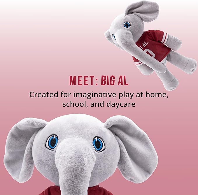 Plushible 14" University of Alabama Big Al Mascot Plush Figure - College Football Ragdoll - Sports Mascot Figure - Soft Plush Material - Surface Washable - Baby Doll - All Ages - Rag Dolls Toddlers