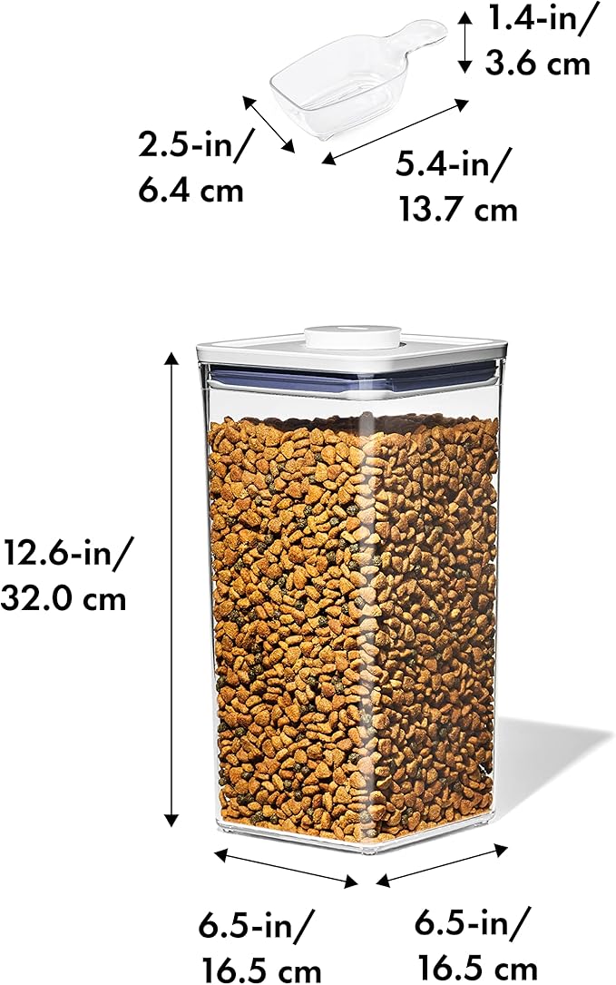 OXO Good Grips Pet POP Container – 6.0 Qt/5.7 L with Half Scoop |Ideal for up to 6.5lbs of Dog Food or 4.5lbs of Cat Food | Airtight Dog and Cat Food Storage Container | BPA Free, Clear (Pack of 4)