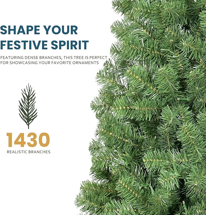 Kadunmina 8FT Artificial Christmas Tree, Premium Unlit Hinged Fake Xmas Tree with 1430 Branch Tips, Green Realistic Holiday Tree for Home, Office, Foldable Metal Stand