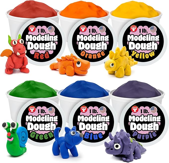 Hygloss Play Modeling Dough for Kids – Safe & Non-Toxic Sensory Dough for Arts and Crafts – 1 lb Tub – Play Clay for Toddler Activities, Preschool Classroom Must-Haves – 6 Assorted Colors, Unscented