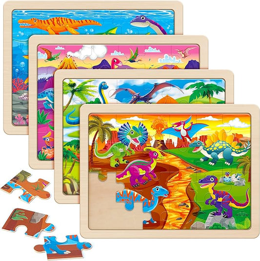 SYNARRY Large Wooden Dinosaur Puzzles for Toddlers 3-5, Wood Dino Puzzles for Kids Ages 4-6, Dinosaur Toys for Kids 3-5, Preschool Educational Children Learning Gifts for 3 4 5 Year Old Boys Girls