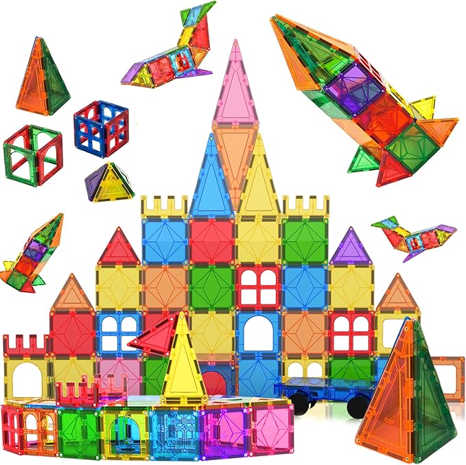 Magnetic Tiles Clear Colors Magnet Blocks for Kids Magnetic Tiles STEM Magnetic Blocks Connect Tiles Activities Magnetic Blocks for Toddlers Girls Boys Magnetic Toys