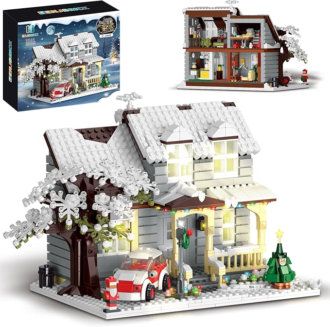 Christmas House Building Set with Lights, Elf Movie Snow House Building Blocks Toy, Compatible with Lego Christmas Village House Kit, for Boys Girls 1378pcs