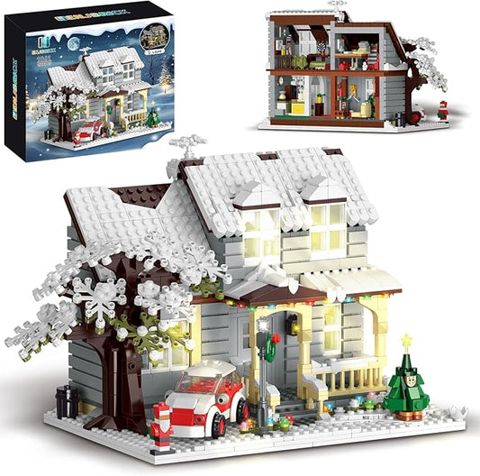 Christmas House Building Set with Lights, Elf Movie Snow House Building Blocks Toy, Compatible with Lego Christmas Village House Kit, for Boys Girls 1378pcs