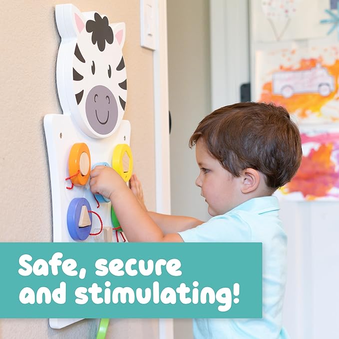 SPARK & WOW Zebra Activity Wall Panel | Ages 18m+ | Montessori Sensory Wall Toy | Nesting Shape Activity | Busy Board | Toddler Room Decor