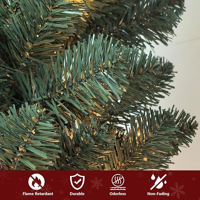 8ft Per-Lit Artificial Christmas Tree with 500 Warm White Lights, Premium Full Hinged Prelight Christmas Tree with 1460 Steel Branch Tips, Green Xmas Tree for Easy Holiday Setup,Foldable Base