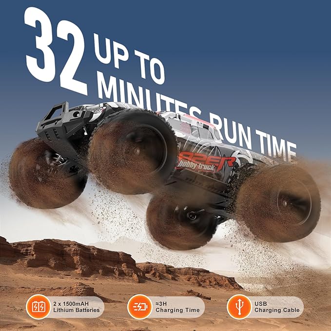 VEVOR Remote Control Car, 1:14 Scale RC for Kids, All Terrain 4WD Off-Road Monster Truck with 45 Wheelie & 2 Batteries, 38 km/h High Speed Hobby Racing - Ideal Gift for 8+ Years Kids