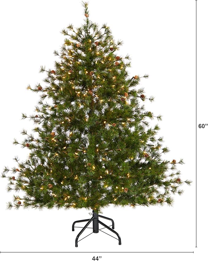 Nearly Natural 5ft. Colorado Mountain Pine Artificial Christmas Tree with 250 Clear Lights, 669 Bendable Branches and Pine Cones