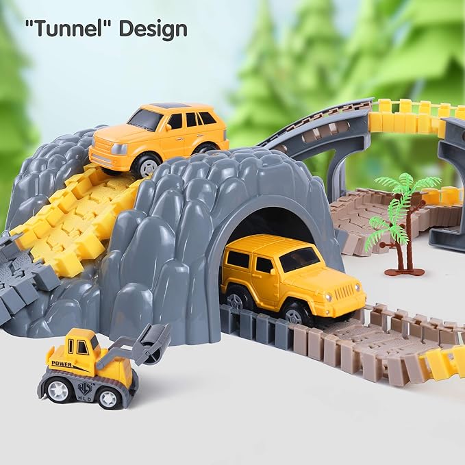 TUMAMA 249pcs Construction Race Track Vehicle Toys for Boys and Girls, STEM Building Bendable Cars Track Sets for Toddlers 3 4 5 6 Years Old