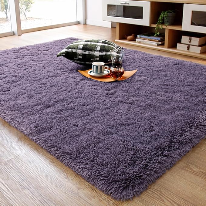 Ompaa Fluffy Rug, Super Soft Fuzzy Area Rugs for Bedroom Living Room - 4' x 6' Large Plush Furry Shag Rug - Kids Playroom Nursery Classroom Dining Room Decor Floor Carpet, Gray Purple