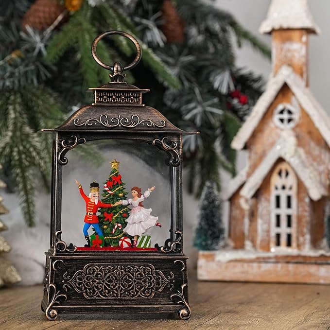 Snow Globe with Dancing Nutcrackers, Light Up Christmas Snow Globes with Music Timer - USB Plug or Battery Operated Glitter Globe Indoor Christmas Decorations