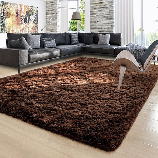Ompaa Fluffy Rug, Super Soft Fuzzy Area Rugs for Bedroom Living Room - 6' x 9' Large Plush Furry Shag Rug - Kids Playroom Nursery Classroom Dining Room Decor Floor Carpet, Brown