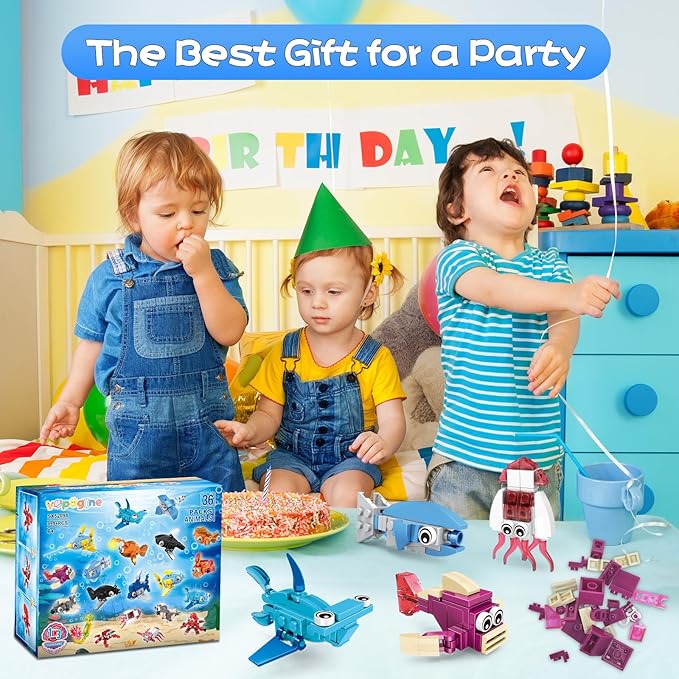 36 Packs Marine Animals Building Blocks Toy, Party Favors for Kids, 999PCS Building Set, Classroom Prizes, Goodie Bag Stocking Stuffers, Ideal for Boys and Girls Ages 6-12+