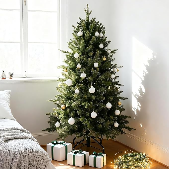 4FT Artificial Christmas Tree with 668 PE&PVC Mixed Branch Tips, Unlit Hinged Premium Spruce Fake Xmas Trees, Green, Foldable Base