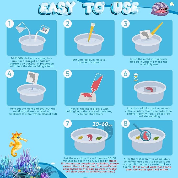 Magic Water Elf Toy Kit for Kids - Aqua Fairy Water Gel Kit - 20 Colors*60ml Squishy Maker Set - 18 Shape Molds - Arts & Crafts Water Elf Creation kit - Children's DIY Marine Life (20 Colors)