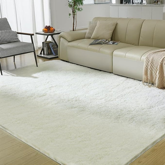 Ultra Soft Rug for Living Room,Cream White Fluffy Shag Area Rug for Bedroom, Modern Shaggy Carpets Fuzzy Rug for Kids Boys Girls Dorm Nursery Home Decor Aesthetic, Upgrade Anti-Skid, 3X4