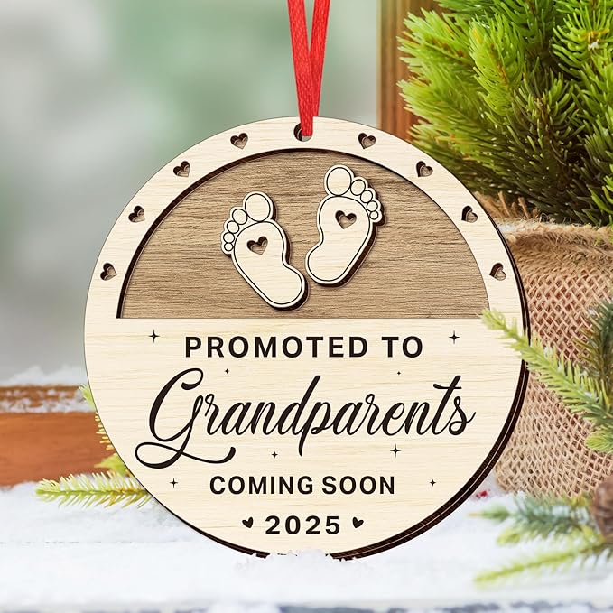 OASSIE Pregnancy Announcement for Grandparents, Christmas Ornaments 2025 - First Time Grandparents Gifts for Men, Women, New Grandma, Grandpa - Christmas Tree Decoration Wooden Ornaments