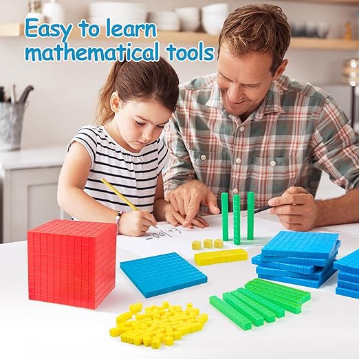 Plastic Base Ten Blocks Set,Maths manipulatives for 2nd Grade classrooms.Place Value Blocks,Counting Cubes to Help Kids Learn Maths (1)