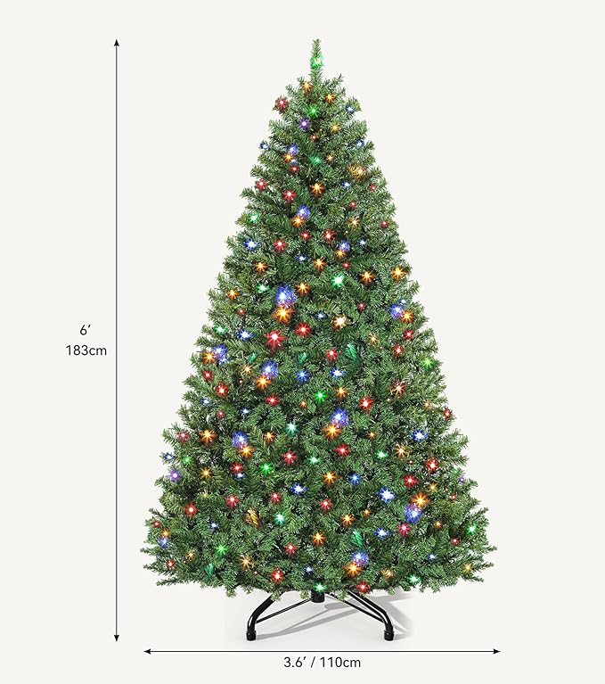 DWVO 6ft Pre-lit Artificial Christmas Tree, Spruce Prelit Christmas Trees for Home, Office, Party with 1000 Thickened Branch Tips & 250 UL Listed Lights Green, Automatic Branches with Remote Control