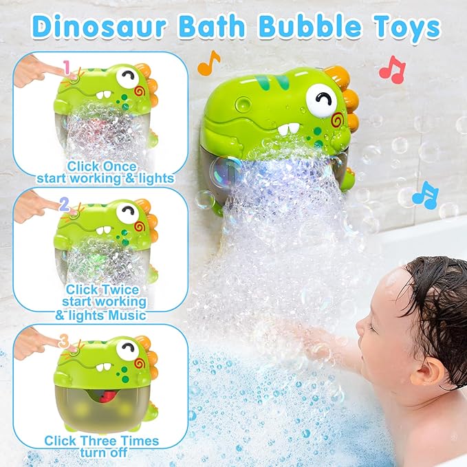 Toddler Bubbles Bath Toys, Light Up Bath Toy for Kids Age 1-3 Baby Bathtub Tub Toy Slide Track Dinosaur Bubble Machine Maker with Music Floating Animal Shower Toys Summer Outdoor Gift Boy Girl Age 2-5