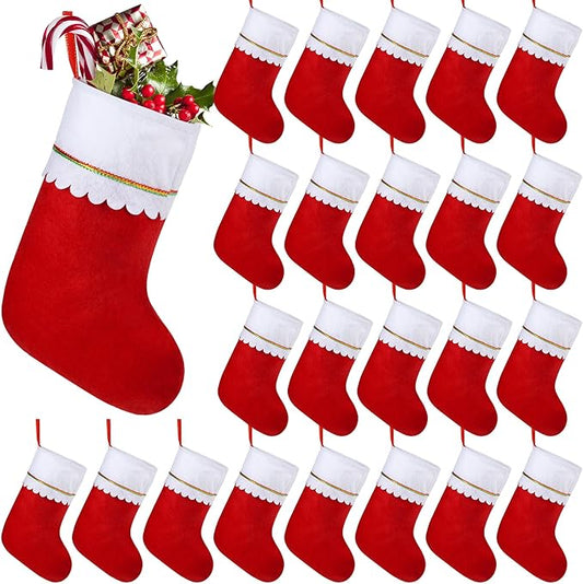 24 Pack Red Felt Christmas Stockings Bulk 15" Xmas Fireplace Hanging Stockings Christmas Holiday Decoration Stockings Stuffer Party Favors Stockings for Xmas Decoration