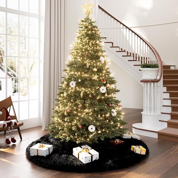 iMucci 60inch Christmas Tree Skirt Wool Fur Black Tree Skirt Small Tree Skirts Black Trees Skirt Holiday Party Decoration