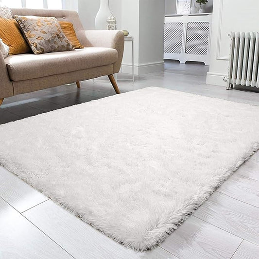 Ompaa Fluffy Rug, Super Soft Fuzzy Area Rugs for Bedroom Living Room - 3' x 5' Large Plush Furry Shag Rug - Kids Playroom Nursery Classroom Dining Room Decor Floor Carpet, Cream White