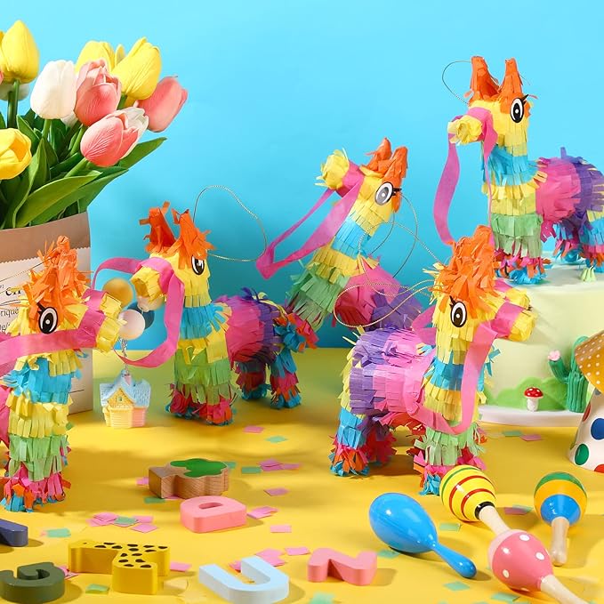 24 Pcs Mini Donkey Pinatas Little Rainbow Donkey Pinatas Bulk Cinco De Mayo Mexican Party Favors for Mexican Carnivals Festivals Taco Tuesday Event, 7.5 x 4 Inches