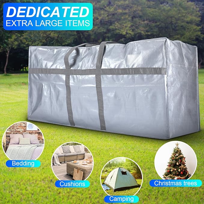 Windyun 4 Pack 98 Gallon Extra Large Storage Bags XXL Moving Bags with Zipper Handles Heavy Duty Jumbo Big Totes Box for Halloween Skeleton 4-12 Feet Christmas Tree Storage College Dorm Cloth (Silver)