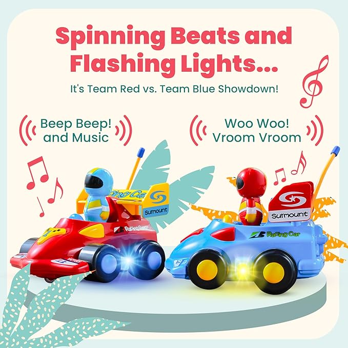 OMBU 2pk Remote Control Car for Kids - Toddler Toys 3-4, Remote Control Car for Toddlers 1-3 with Music and LED Lights, Gifts for 3 Year Old Boys - for 18+ Months