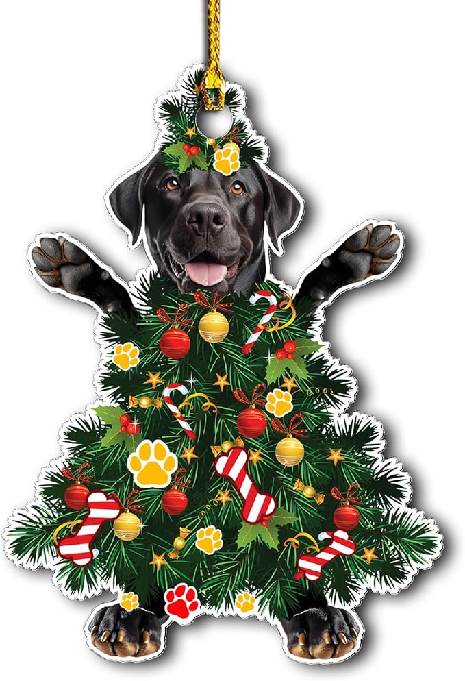 2025 Black Labrador Retriever Dog Christmas Ornament - Adorable Dog Dressed as a Christmas Tree - Fun and Festive Acrylic Decoration (Black Labrador Retriever Tree)