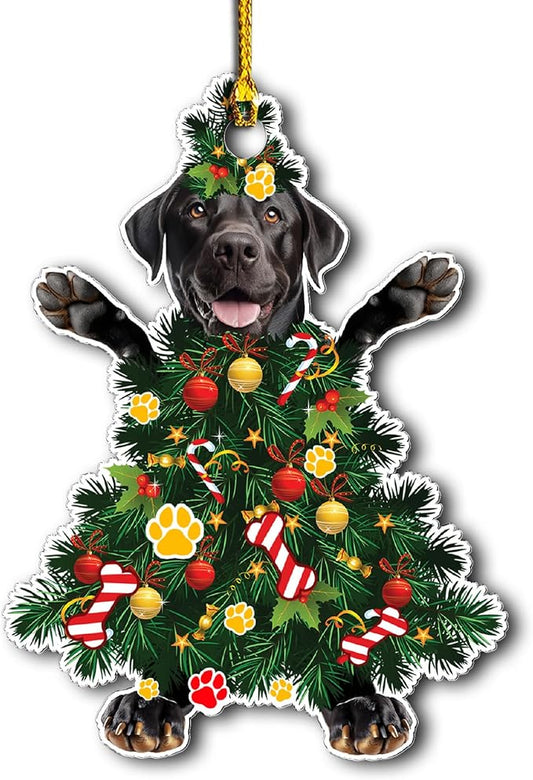 2025 Black Labrador Retriever Dog Christmas Ornament - Adorable Dog Dressed as a Christmas Tree - Fun and Festive Acrylic Decoration (Black Labrador Retriever Tree)