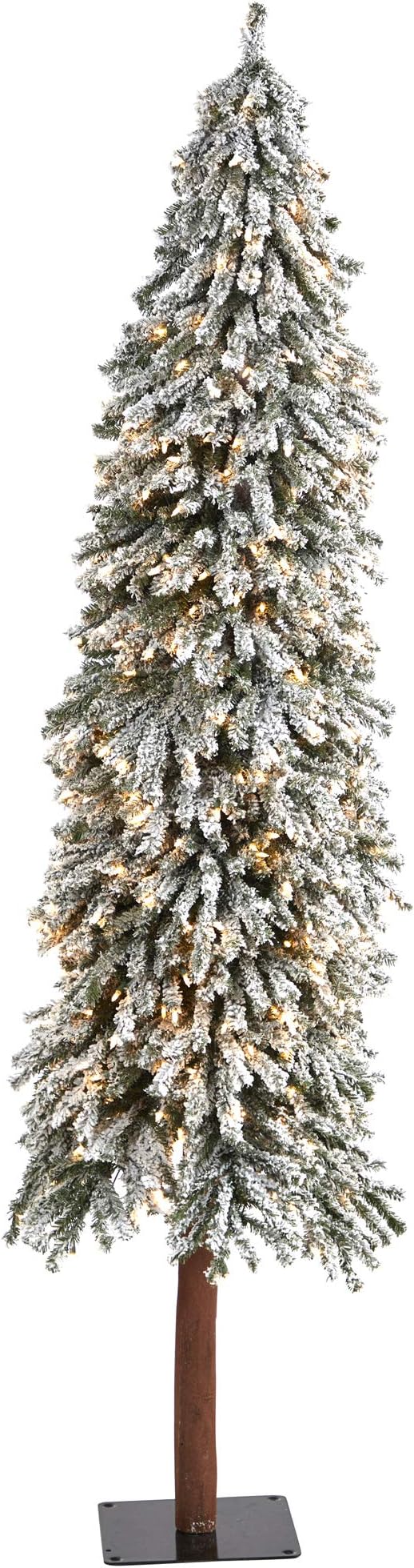 Nearly Natural 7ft. Flocked Grand Alpine Artificial Christmas Tree with 400 Clear Lights and 950 Bendable Branches on Natural Trunk