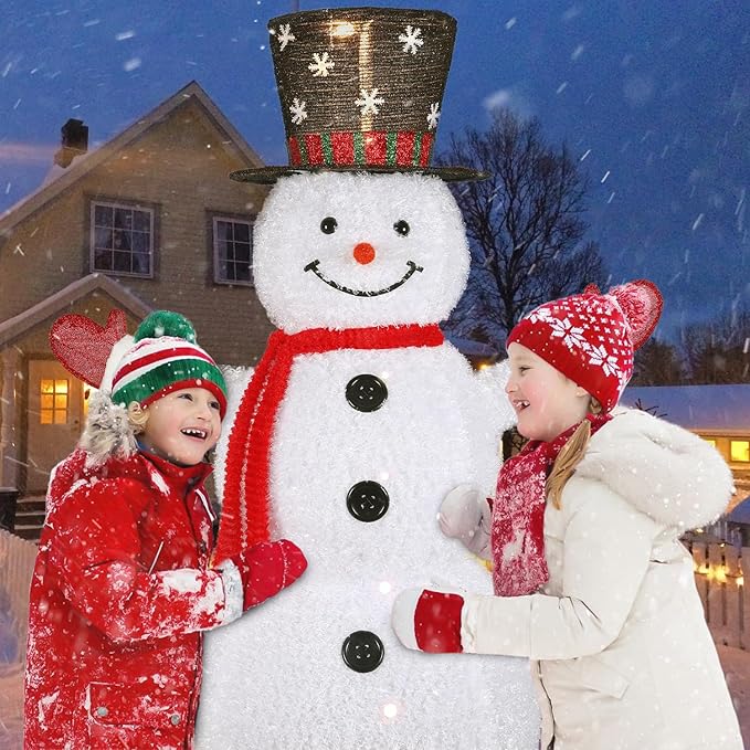 Alupssuc 4ft Pop-Up White Snowman, Large Outdoor Decor Collapsible with Warm-White Lights and Snow Velvet Appearance, Perfect for Outdoor/Indoor Christmas Holiday Garden Yard Decoration