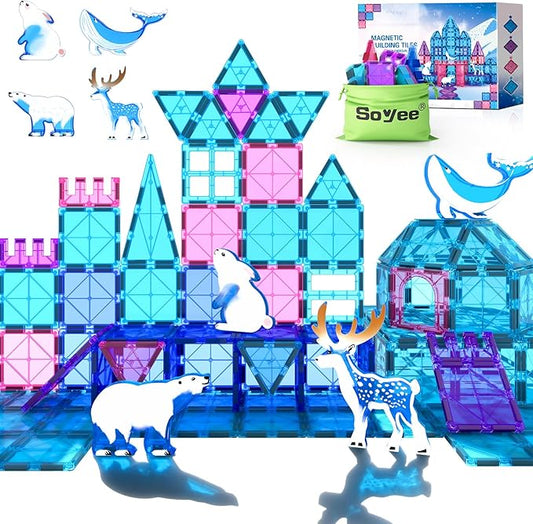 Magnetic Tiles Arctic Animal Magnet Tiles Toddler Toys for Girls Ages 3-5 4-7 6-8 Pretend Play Magnetic Building Blocks Kids Toys Gifts for 3+ Year Old STEM Learning and Fun
