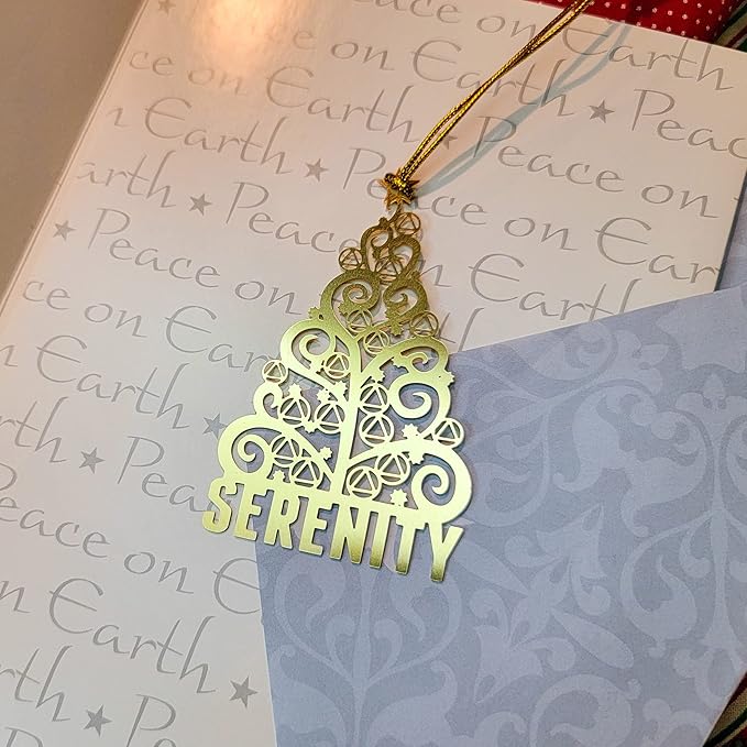 AA Serenity Tree Sobriety Christmas Ornament | Alcoholics Anonymous Sober Recovery Gift | Stamped Brass