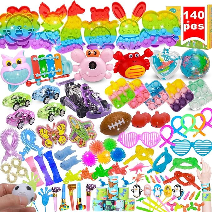 140 Pcs Kids Party Favors, Stocking Stuffers Gifts,Fidgets Toys Pack,Bulk Toys for Carnival Treasure, Classroom Prizes Box,Adults Stress Relief,Sensory Toys,Pinata Filler