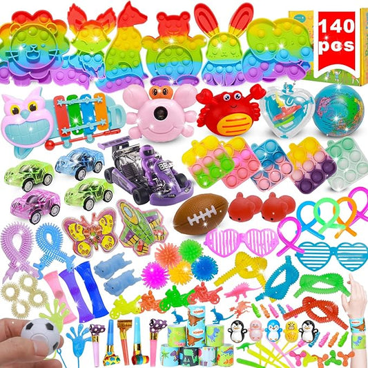 140 Pcs Kids Party Favors, Stocking Stuffers Gifts,Fidgets Toys Pack,Bulk Toys for Carnival Treasure, Classroom Prizes Box,Adults Stress Relief,Sensory Toys,Pinata Filler