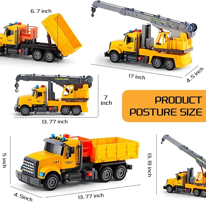2Pcs Large-Size Construction Engineering Truck Toy Set,Lifting Arm Crane & Lifting Transport Truck Construction Toys,for 3 4 5 6 7 Year old Boys Kids Toddlers Birthday Christmas Gift