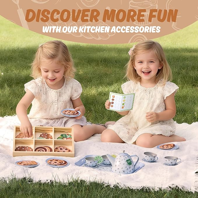 Kids Tea Party Set for Little Girl, Tea Sets for Toddler Pretend Play Food Kitchen Toy Accessories Gift for 3 4 5 6 Years Old Girls Boys (Blue)