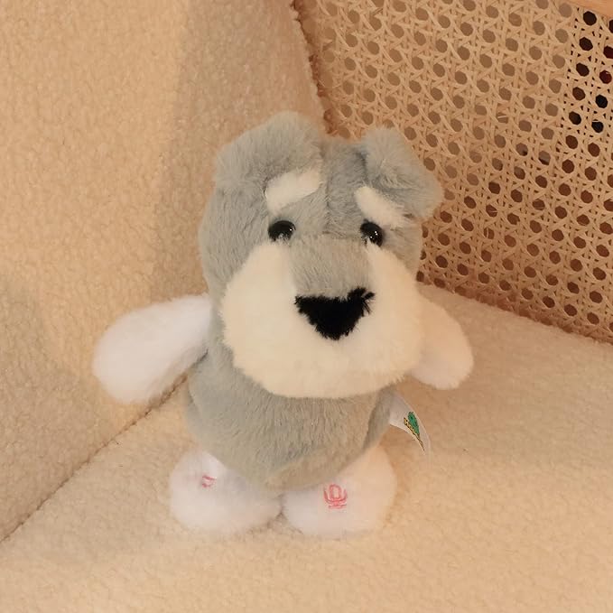 Hopearl Talking Schnauzer Singing Dog Repeats What You Say Puppy Walking Electric Interactive Animated Toy Speaking Plush Buddy Gifts for Toddlers, Gray, 8''
