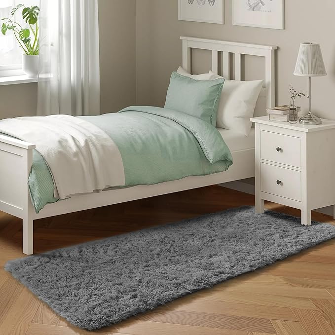 PAGISOFE Super Soft Runner Rugs for Hallway 2x6 Ft,Grey Fluffy Rug Home Decor Aesthetic, Fuzzy Plush Long Bedside Rugs for Room Decor Indoor Fluffy Shaggy Furry Throw Rug for Teen Dorm Nursery
