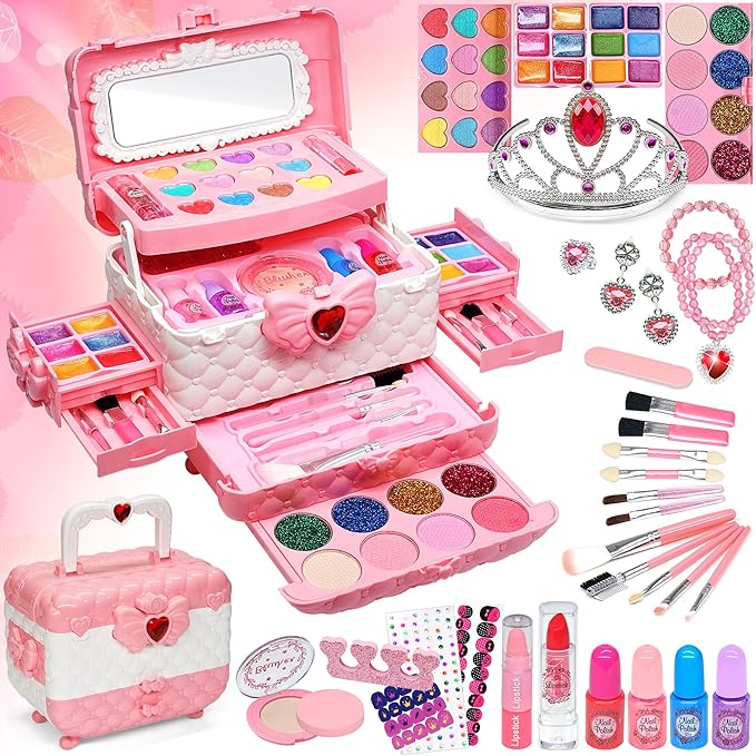 Kids' Makeup Kit - Little Girls' Pretend Play Makeup Vanity for Toddlers to Tweens, Princess Theme, Ages 3-10