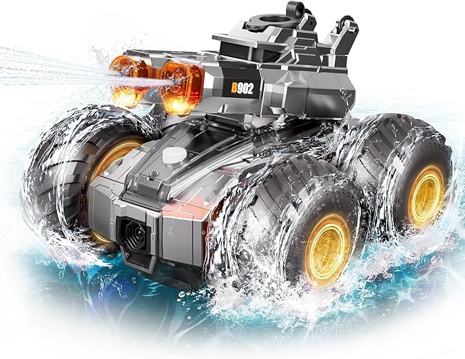Waterproof Monster Truck Toy 4WD All-Terrain RC Cars, Amphibious Remote Control Car with Water Gun, Remote Control Boat Toys Gesture Sensing Rc Stunt Car, Birthday Gifts for Boys Age 8 9 10 11 12 Yrs