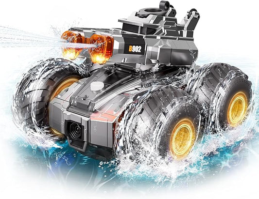 Waterproof Monster Truck Toy 4WD All-Terrain RC Cars, Amphibious Remote Control Car with Water Gun, Remote Control Boat Toys Gesture Sensing Rc Stunt Car, Birthday Gifts for Boys Age 8 9 10 11 12 Yrs