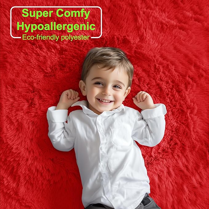 PAGISOFE Soft Modern Red Area Rug, 4x6 Feet, Shaggy Indoor Rug for Kids Room Decorative Carpet, Fuzzy Rug for Babies, Nursery, Dorm, Non Slip Rug for Boys Girls, Teen's Room