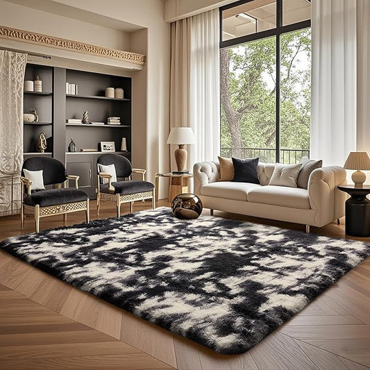 Ophanie Black and White Rugs for Living Room Bedroom, 5x8 Fluffy Fuzzy Furry Carpet, Plush Soft Shaggy Bedside Indoor Floor Area Rug for Kids Girls Boys Baby Teen Dorm Nursery Home Decor Aesthetic