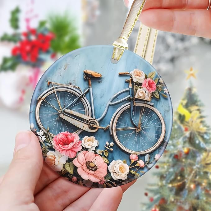 3.5" Ceramic Christmas Ornaments, Christmas Tree Ornaments, Heirloom Keepsake, Gift Exchange, Gift Idea, Bauble Present - Bicycle