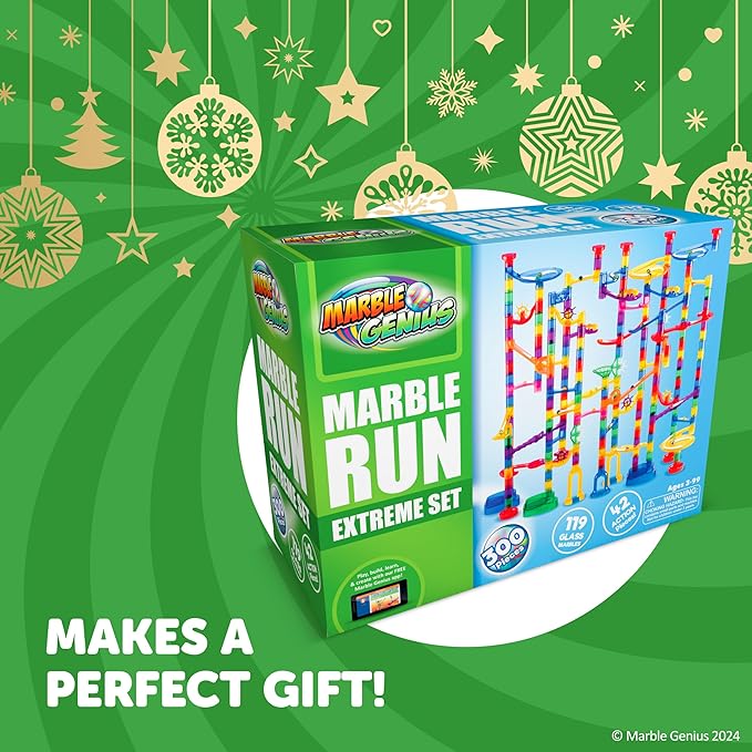 Marble Genius Marble Run - 300 Complete Pieces Maze Track Easter Toys for Adults, Teens, Toddlers & Kids Aged 4-8 Years Old, (181 Translucent Marbulous Pieces + 119 Glass-Marble Set), Extreme Set