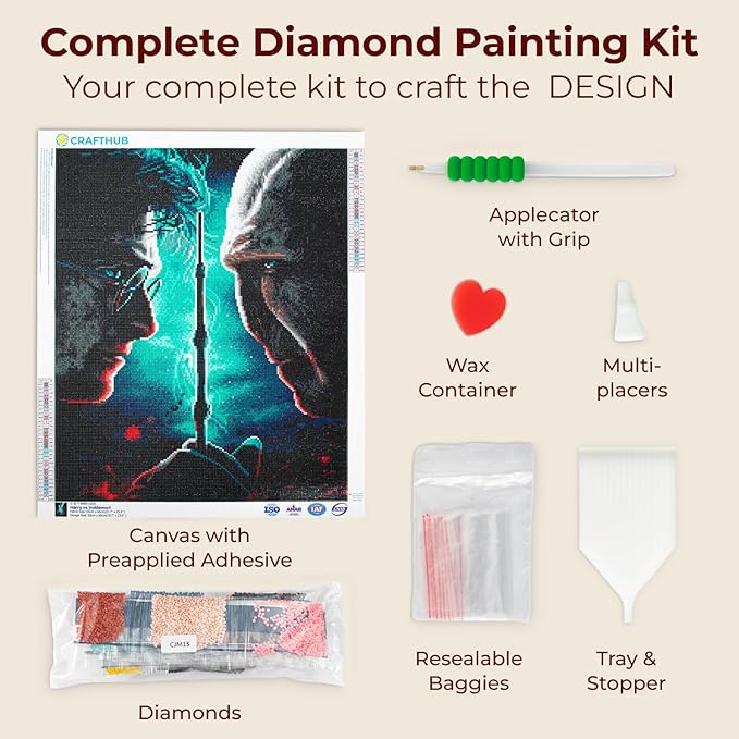 CRAFTHUB Harry Potter Diamond Art – Harry vs. Voldemort – 5D Diamond Painting Kit & Tools – with Big Trays & Light Pens – Officially Licensed Merchandise – 19.7' x 23.6"